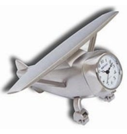 DESK CLOCK, HI-WING AIRPLANE, METAL, SILVER