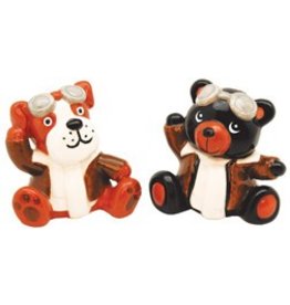 DOG AND BEAR AVIATOR SALT AND PEPPER SHAKERS