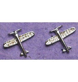 AIRPLANE Silver Crystal Earrings