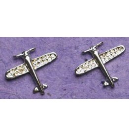 AIRPLANE Silver Crystal Earrings