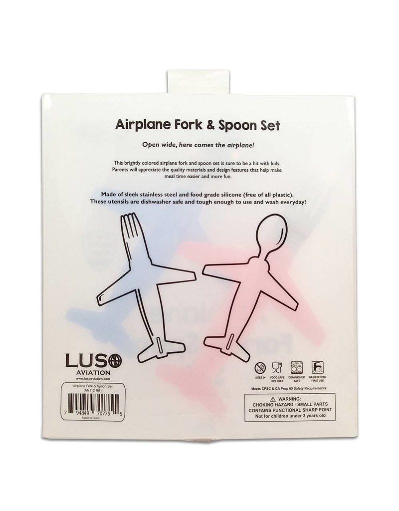 AIRPLANE FORK & SPOON SET, STAINLESS STEEL & SILICONE