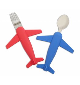 AIRPLANE FORK & SPOON SET, STAINLESS STEEL & SILICONE