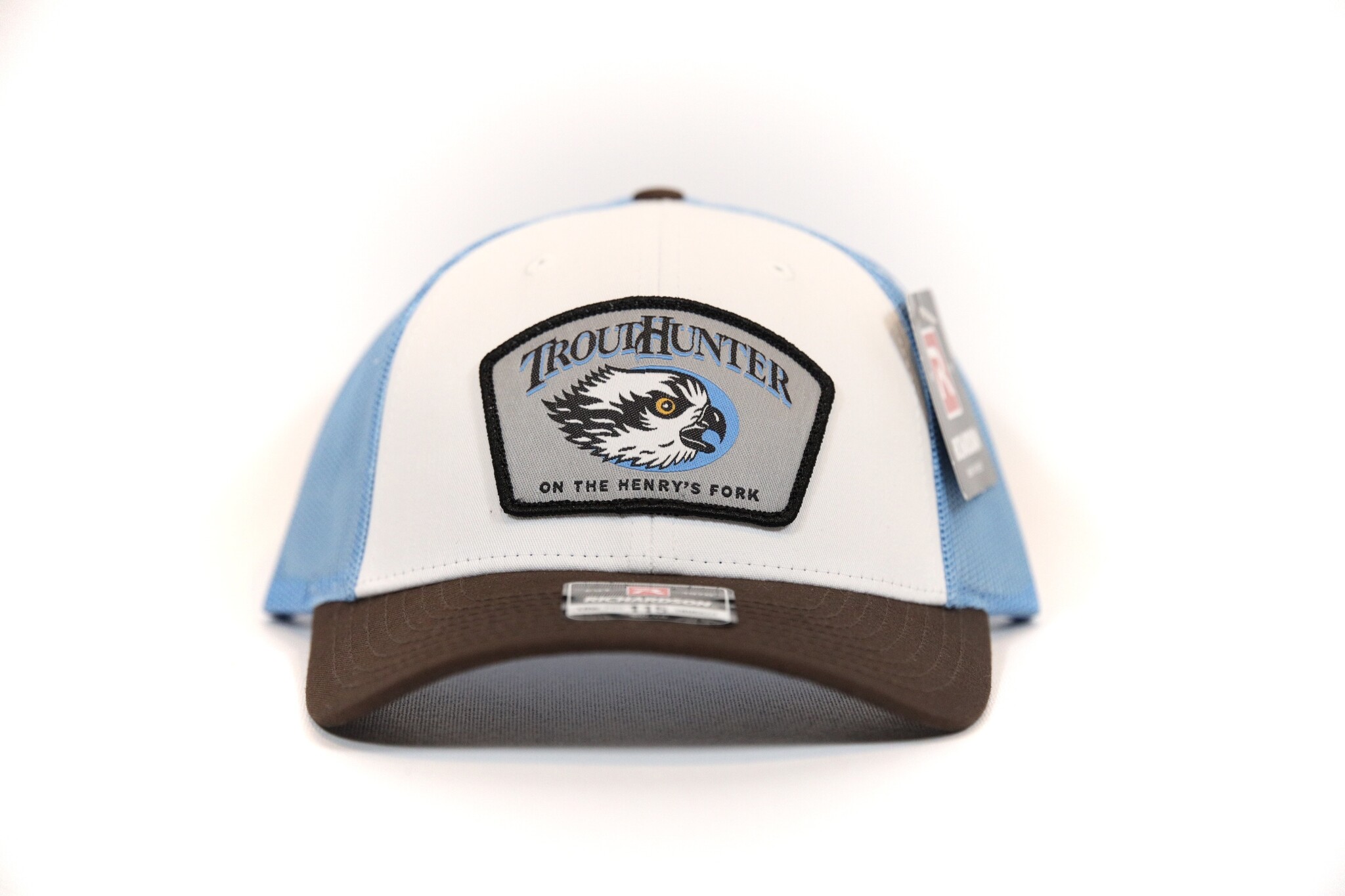 Richardson TroutHunter Logo Hat - Tri White/Columbia Blue/Brown