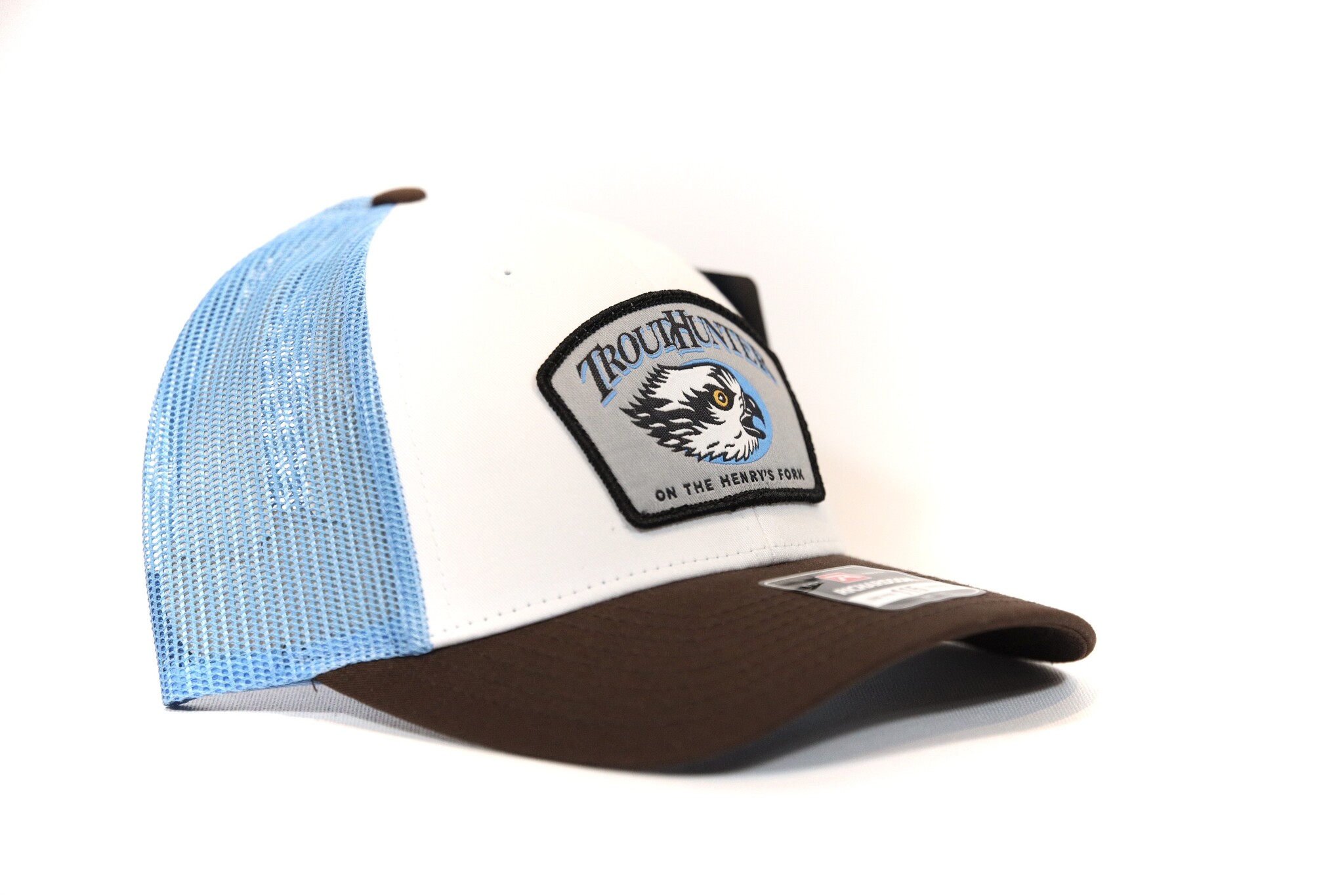 Richardson TroutHunter Logo Hat - Tri White/Columbia Blue/Brown