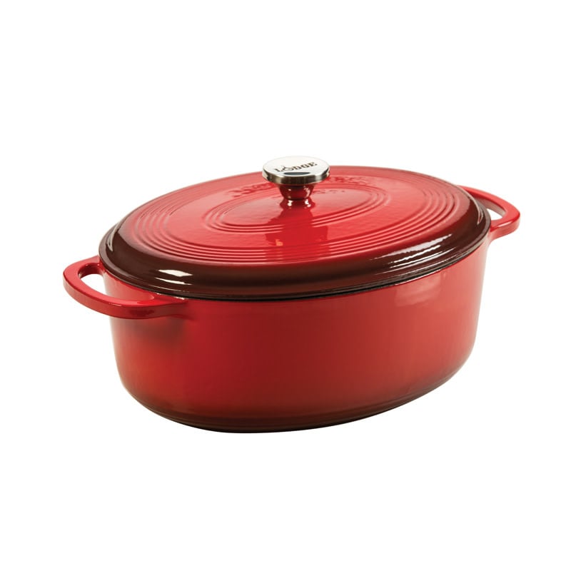 Lodge 7 qt Oval Dutch Oven Red Cast Iron Enamel