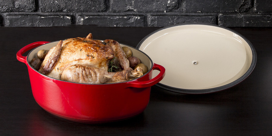 Lodge EC7D43 7.8 Qt. Island Spice Red Enameled Cast Iron Dutch Oven