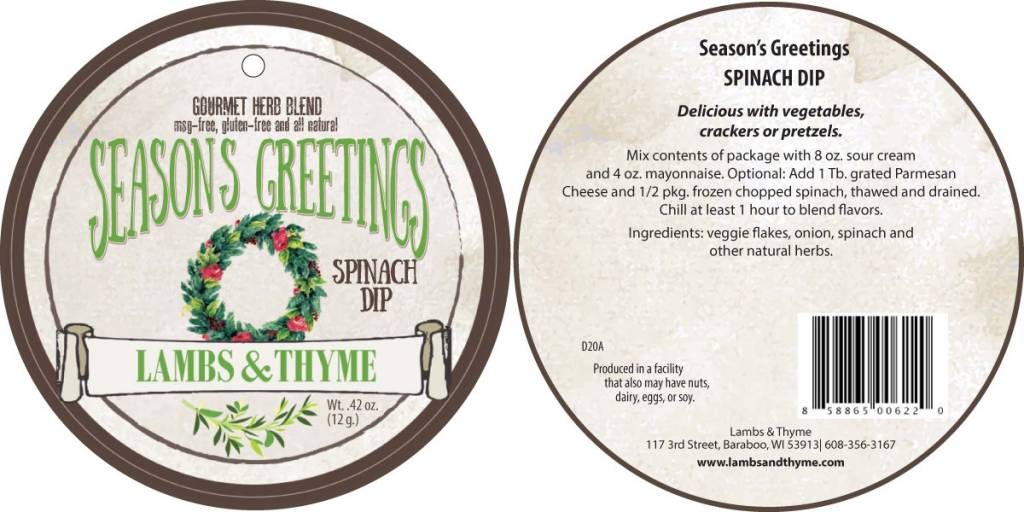 Lambs & Thyme Holiday Dips Seasons Greetings