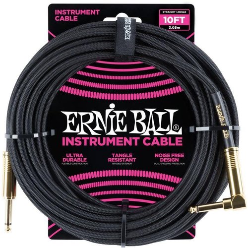 Ernie Ball Ernie Ball - Instrument Cable - 10ft -  ST/RA - Braided Black