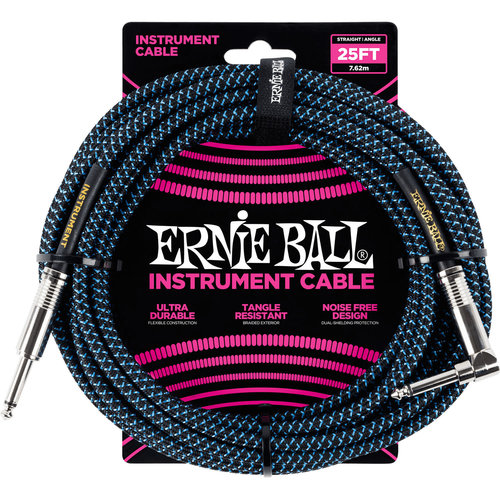 Ernie Ball Ernie Ball - Instrument Cable - 25ft -  Straight/Angle - Braided Black/Blue