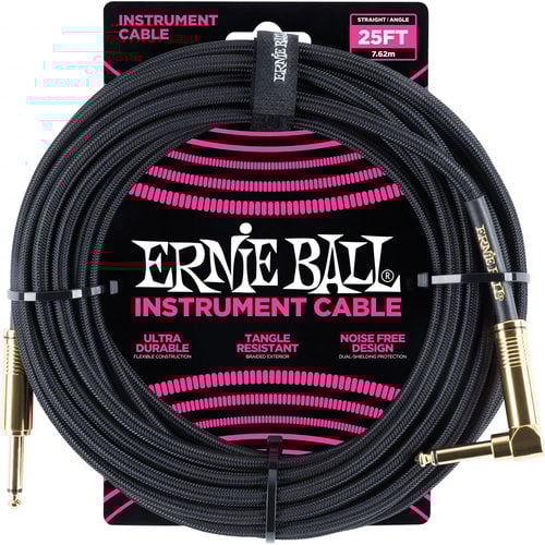Ernie Ball Ernie Ball - Instrument Cable - 25ft - Straight/Angle - Braided Black Ernie Ball Ernie Ball - Instrument Cable - 25ft - Straight/Angle - Braided Black