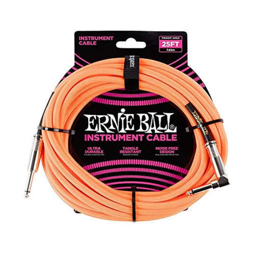 Ernie Ball Ernie Ball - Instrument Cable - 25ft -  ST/RA - Braided Neon Orange