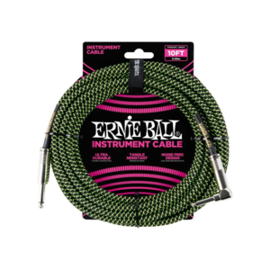Ernie Ball Ernie Ball - Instrument Cable - 10ft -  ST/RA - Braided Black Green