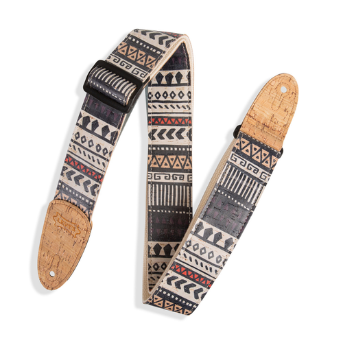 Levy's Leathers Levy's - 2" Wide Vegan Friendly Natural Cork Guitar Strap With Zanzibar Print - MX8-002 Levy's Leathers Levy's - 2" Wide Vegan Friendly Natural Cork Guitar Strap With Zanzibar Print - MX8-002