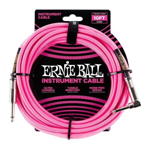 Ernie Ball Ernie Ball - Instrument Cable - 10ft -  ST/RA - Braided Neon Pink