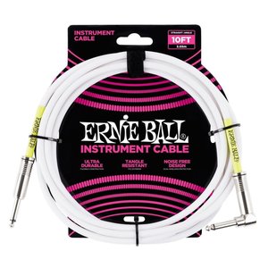 Ernie Ball Ernie Ball - Instrument Cable - 10ft -  ST/RA - White