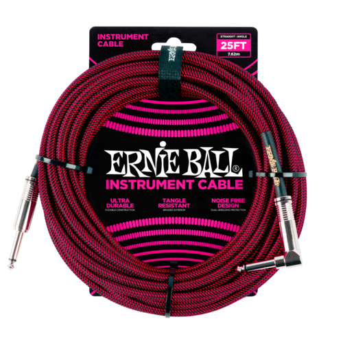 Ernie Ball Ernie Ball - Instrument Cable - 25ft -  ST/RA - Braided Black/Red