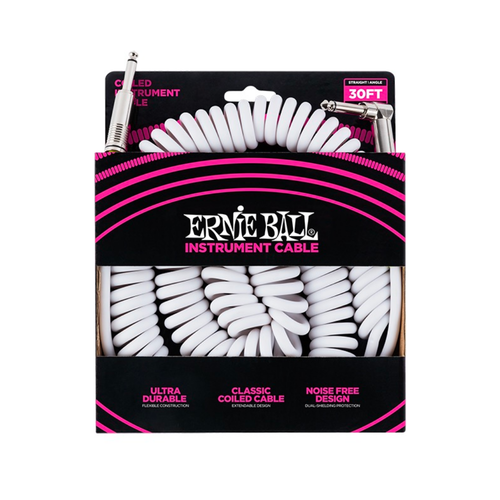 Ernie Ball Ernie Ball - Coiled Ultraflex - Instrument Cable - ST/RA - 30ft - White