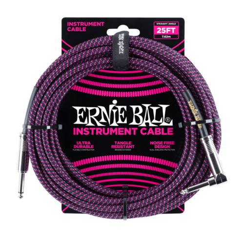 Ernie Ball Ernie Ball - Braided - Instrument Cable - ST/RA - 25ft - Purple/Black