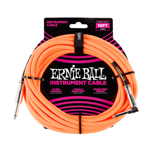 Ernie Ball Ernie Ball - Instrument Cable - 10ft - ST/RA - Braided Neon Orange Ernie Ball Ernie Ball - Instrument Cable - 10ft - ST/RA - Braided Neon Orange