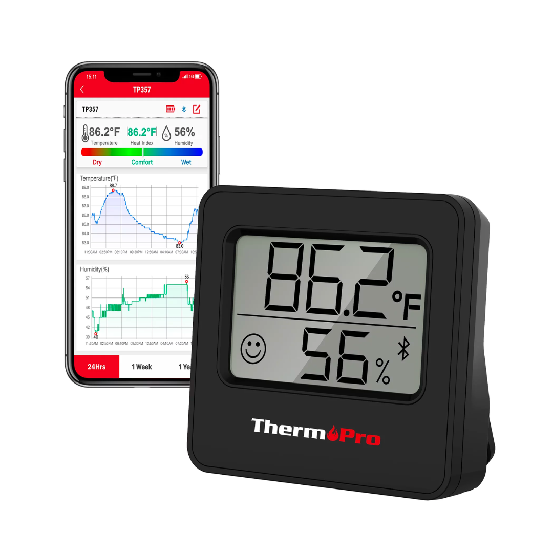 ThermoPro TP357W Hygrometer w/ Bluetooth Multi Function Black