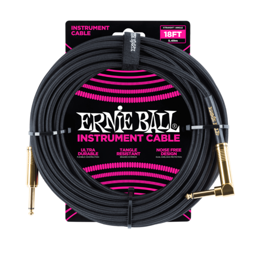 Ernie Ball Ernie Ball - Instrument Cable - 18ft - ST/RA - Braided - Black w/Gold Connectors Ernie Ball Ernie Ball - Instrument Cable - 18ft - ST/RA - Braided - Black w/Gold Connectors