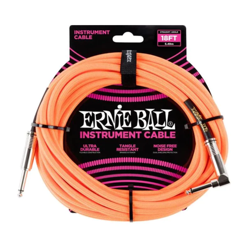 Ernie Ball Ernie Ball - Instrument Cable - 18ft - ST/RA - Braided Neon Orange Ernie Ball Ernie Ball - Instrument Cable - 18ft - ST/RA - Braided Neon Orange