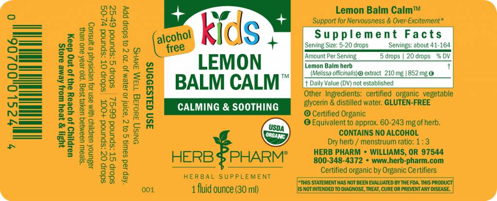 Herb Pharm Kids Lemon Balm Calm - 1 fl oz
