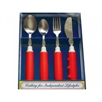 PARSONS RED COMFORT GRIP WEIGHTED CUTLERY SET