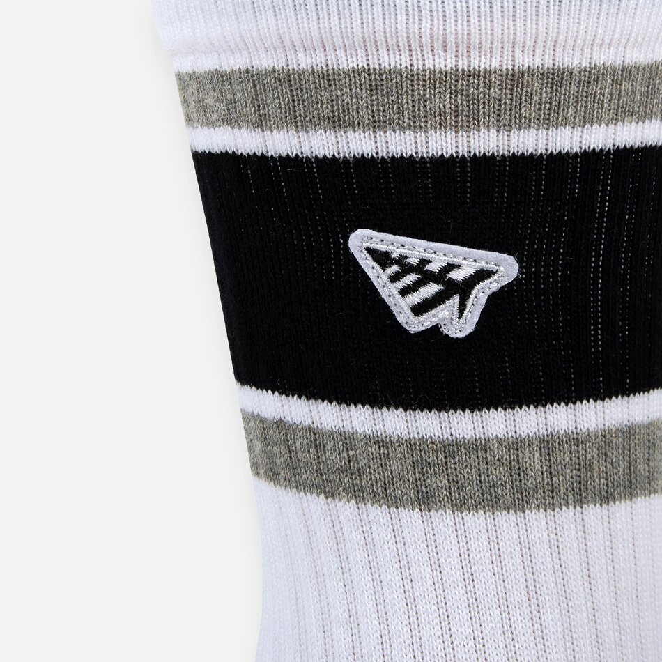 Paper Planes Embroidery Logo Patch Stripe Sock White