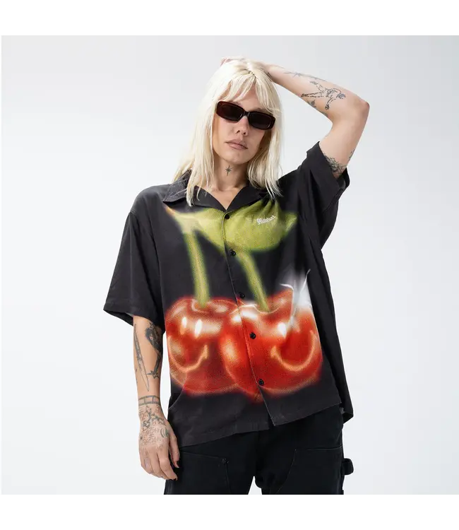Market Market SMILEY CHERRIES SS BUTTON-UP Black