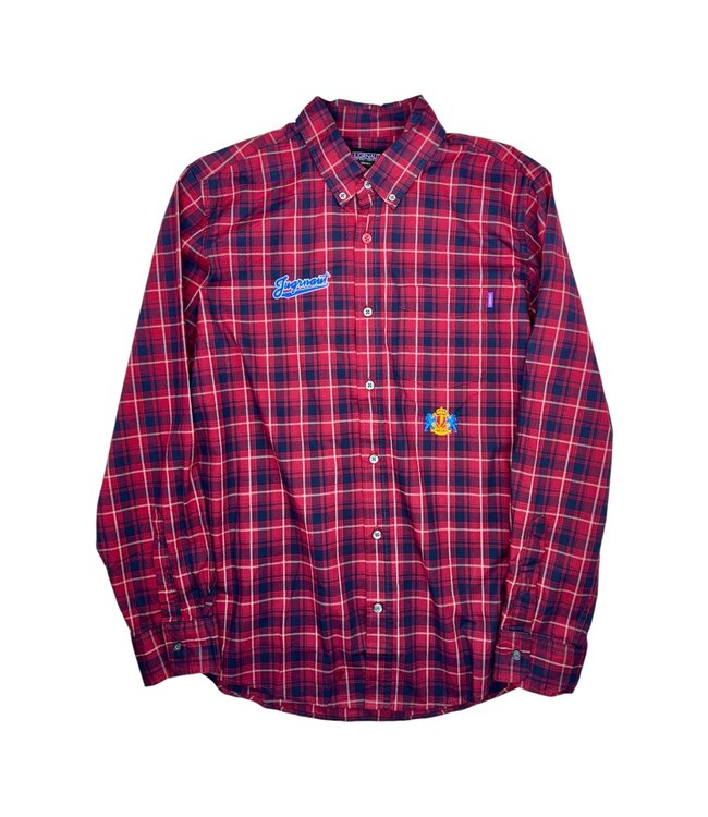 Jugrnaut Jugrnaut Panther Crest  Poplin Shirt Red Navy Standard Fit