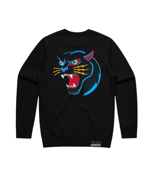 Jugrnaut Jugrnaut Panther Head  Applique/Embroidery Crew Black