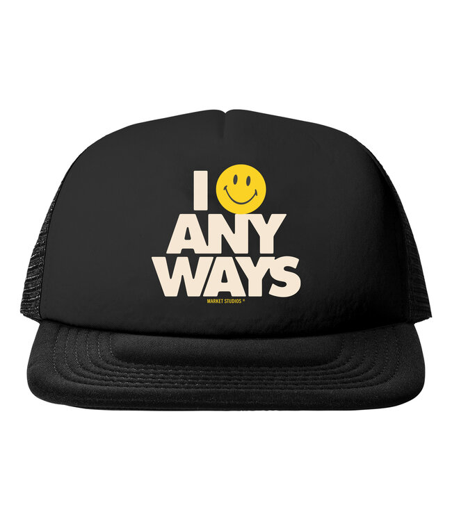 Market Market SMILEY ANYWAYS TRUCKER HAT  black
