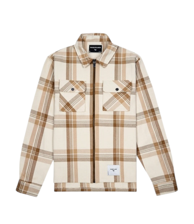 Paper Planes Paper Planes Chestnut Plaid Zip Flannel Shirt Cream Plaid