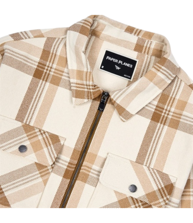 Paper Planes Paper Planes Chestnut Plaid Zip Flannel Shirt Cream Plaid