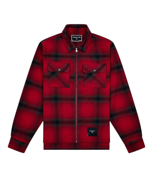 Paper Planes Paper Planes Shadow Plaid Zip Flannel Shirt Red