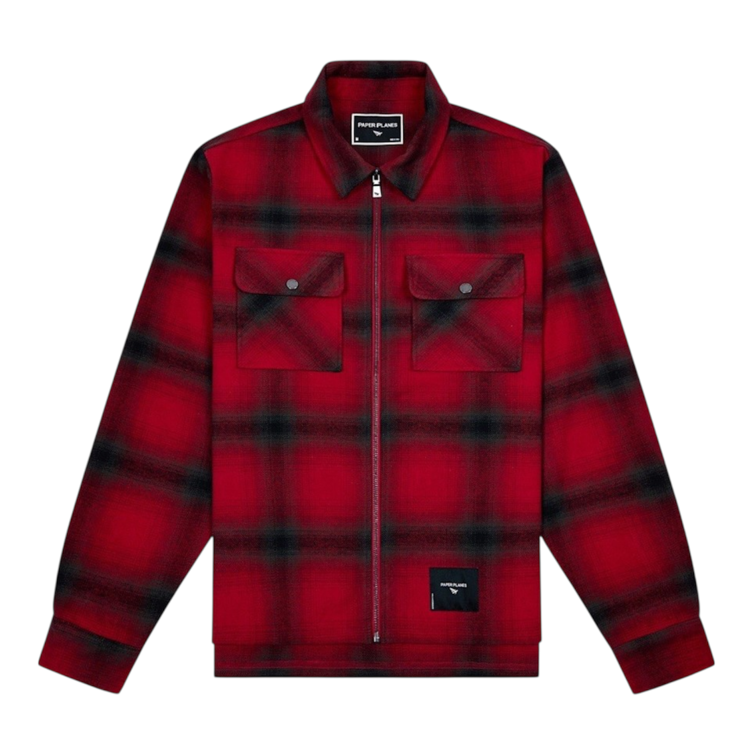 Paper Planes Shadow Plaid Zip Flannel Shirt Red - Jugrnaut