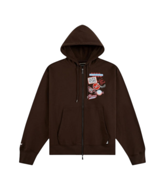 Paper Planes Paper Planes Full Zip Patch Hoodie Walnut Brown