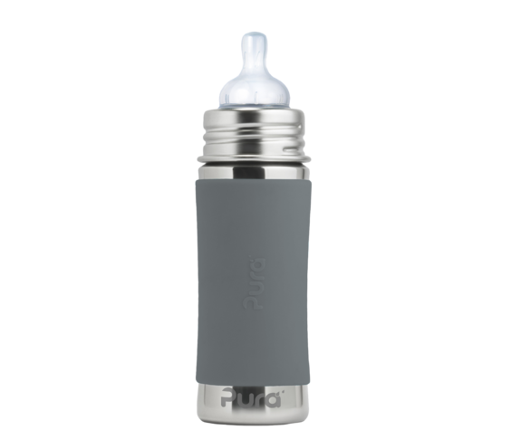 Pura kiki Bouteille en acier inoxydable Pura Kiki avec bec de silicone - Sippy Bottle 11 ozNatural