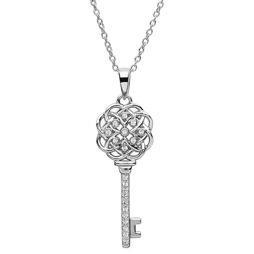 Sterling Silver Celtic Key Pendant With Swarovski Crystals Irish Crossroads - Sterling Silver Key Pendant Sterling Silver Celtic Key Pendant With Swarovski Crystals Irish Crossroads - Sterling Silver Key Pendant