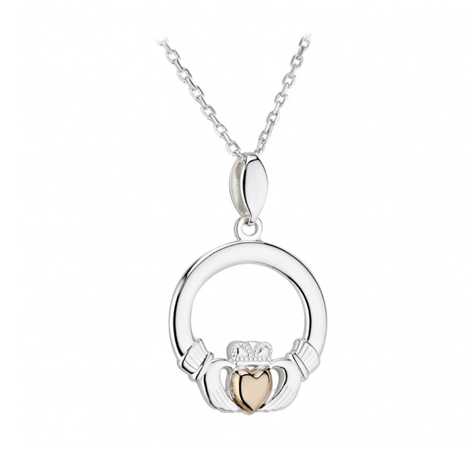 Solvar Claddagh Pendant Ss With 10k Heart - Claddagh Pendant Necklace Solvar Claddagh Pendant Ss With 10k Heart - Claddagh Pendant Necklace