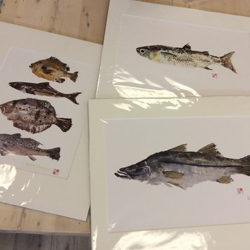 Matted gyotaku prints