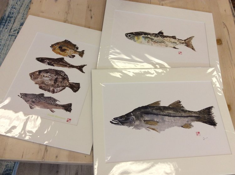 Matted gyotaku prints
