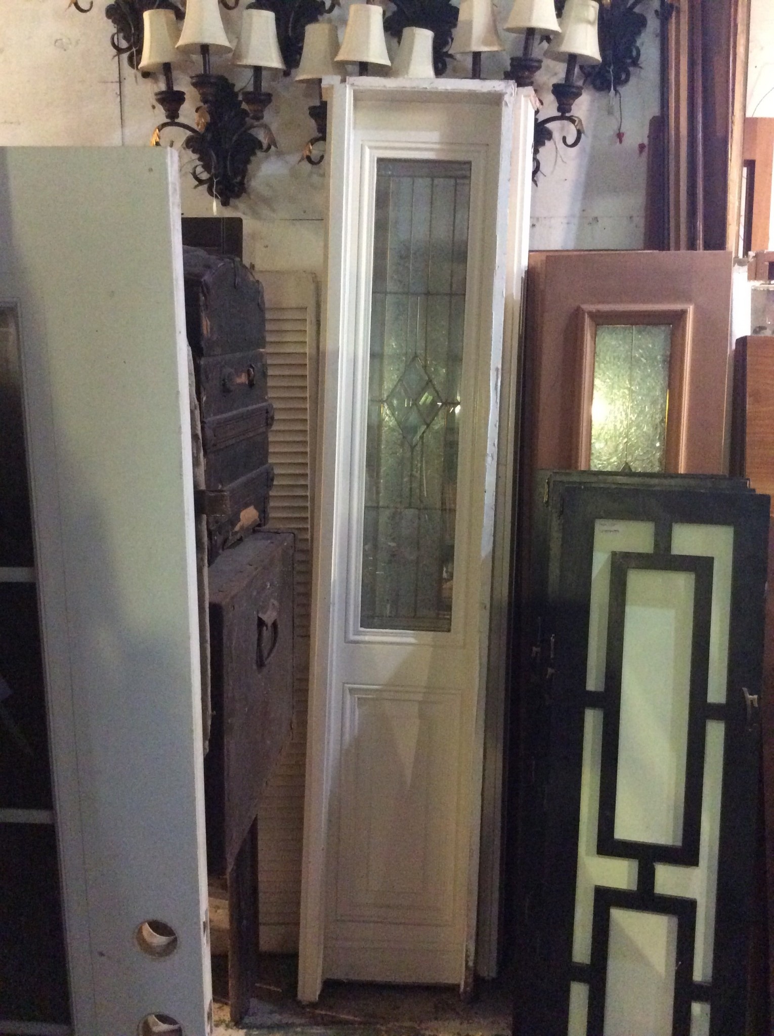Leaded Glass Side Light 98 X 19 Sarasota Architectural Salvage