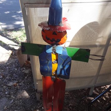 Large Tin Scarecrow w/ Pumpkin Head 43x24
