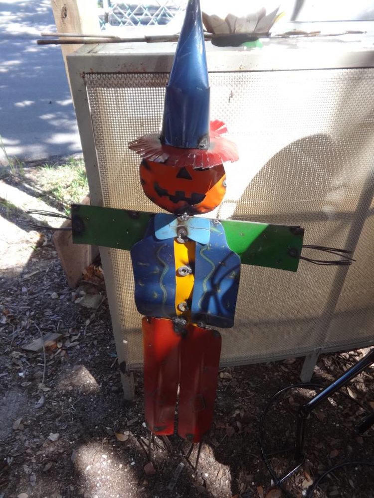 Large Tin Scarecrow w/ Pumpkin Head 43x24