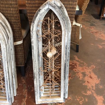 White/grey wood & iron window LG 37"x11"