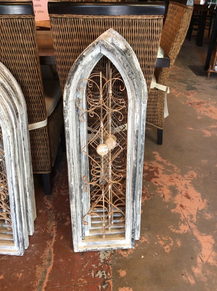 White/grey wood & iron window LG 37"x11"