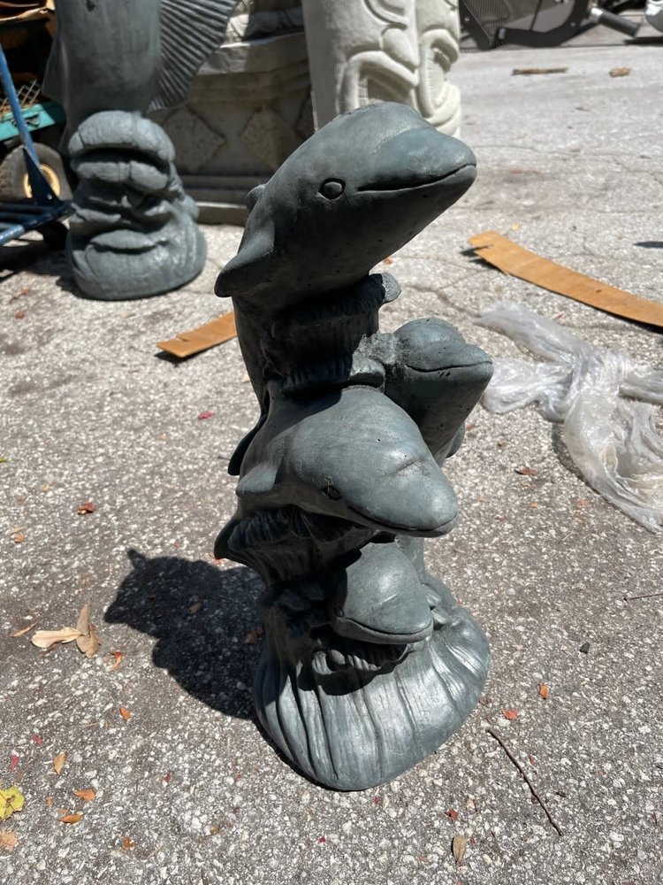 Quad Dolphins 21"h x 10"w x 8"dia ( Shown Stained; Comes Unfinished)