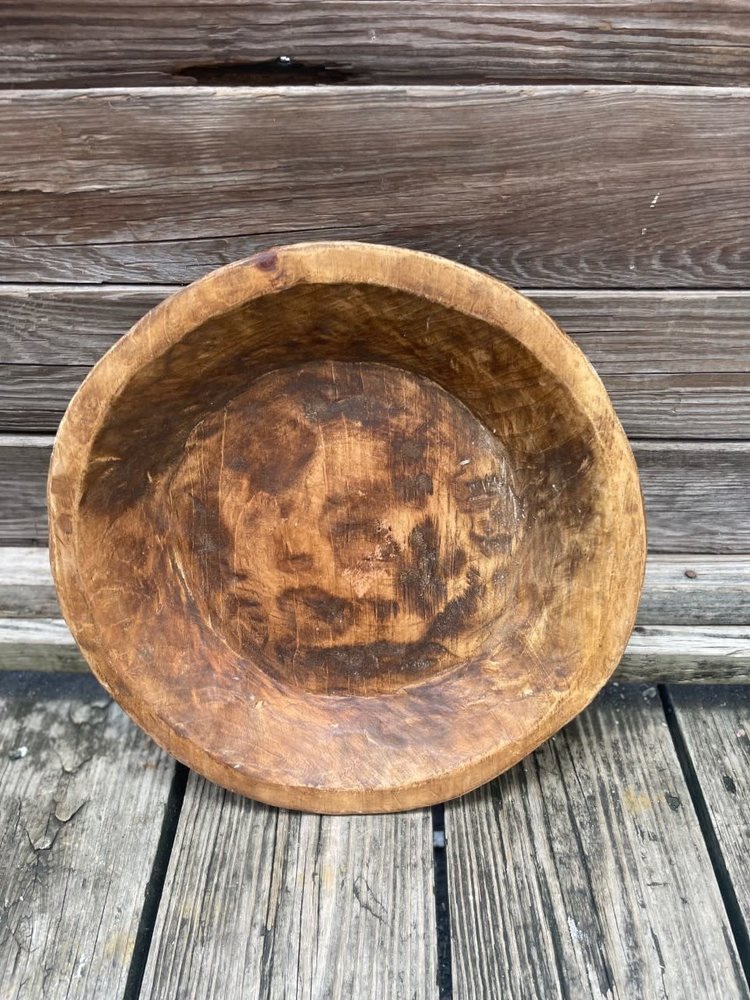 Carved Wood Round Bowl